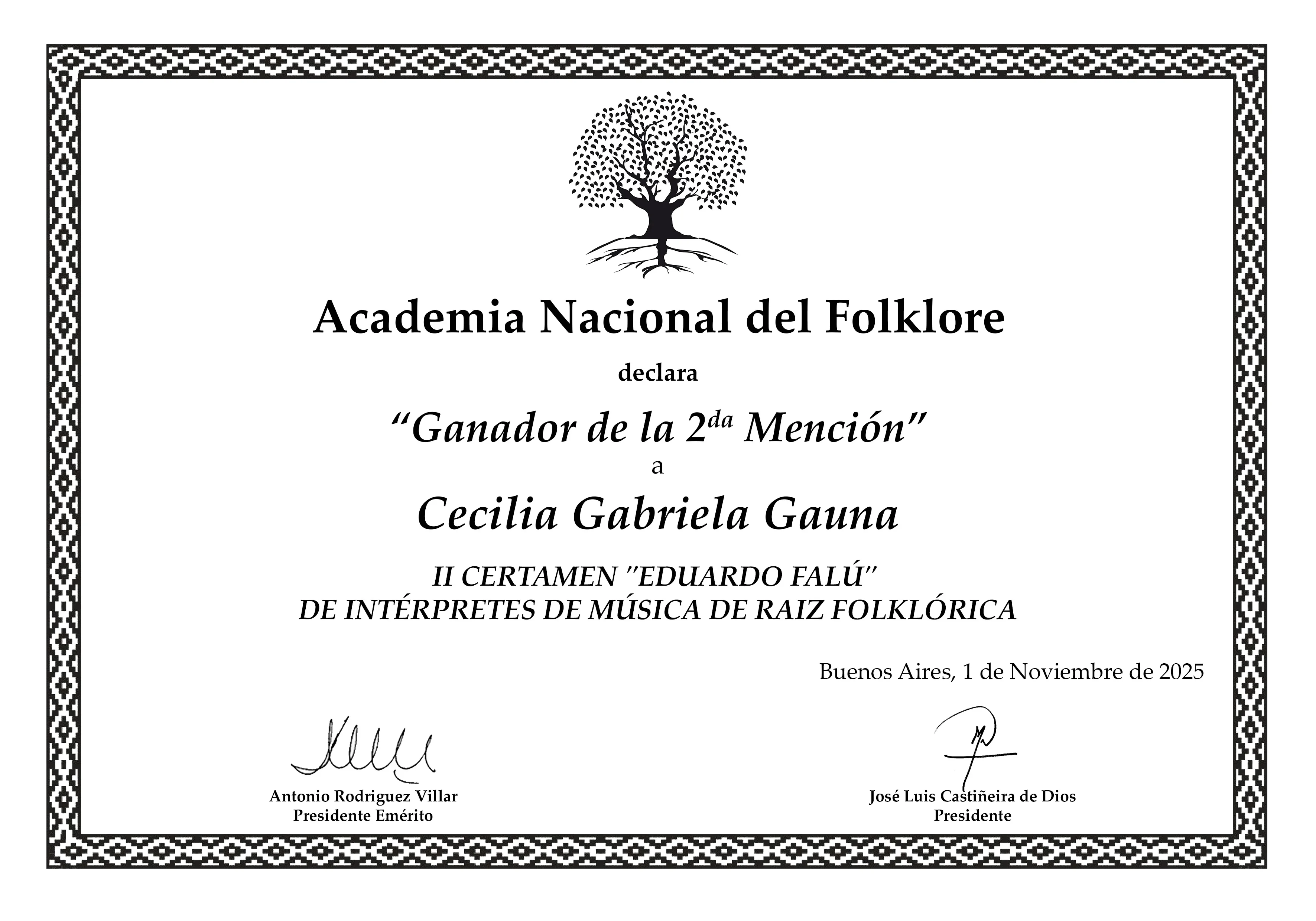 Diploma 2da Mención Certamen Eduardo Falú
